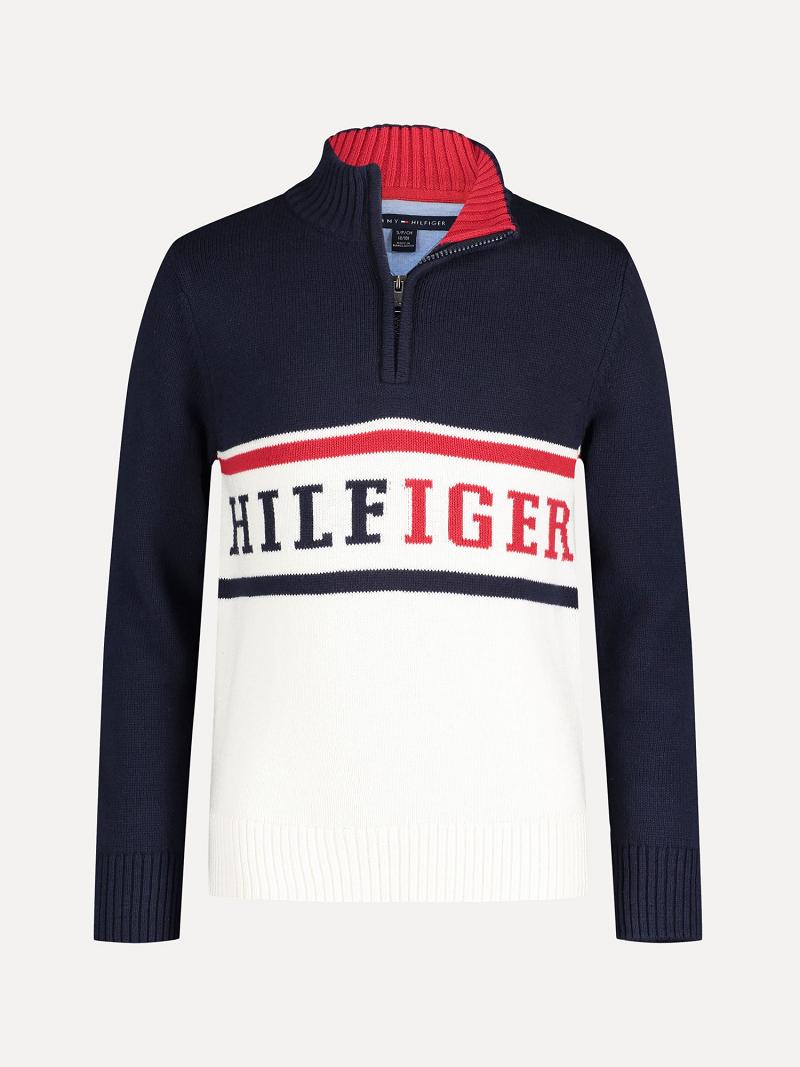 Fiú Tommy Hilfiger Big Mockneck Pulóverek Sötétkék | HU 2194DFM